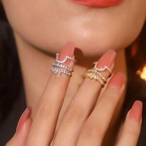 Choice of GOLD OR SILVER Micro-Inlaid Cubic Zirconia Nail Cover Ring